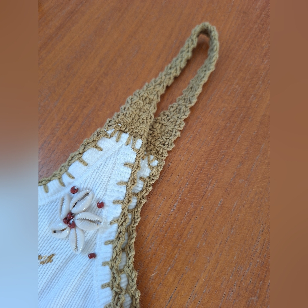 Hand Knit Tank Top Seashell Floral 100% Cotton Crochet Tropical Boho Beachy XXS - Picture 3 of 8